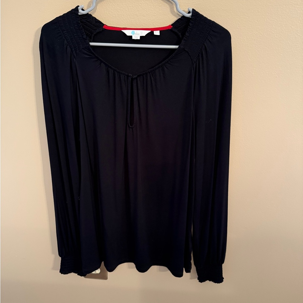 Boden Black Keyhole Long Sleeve Blouse
